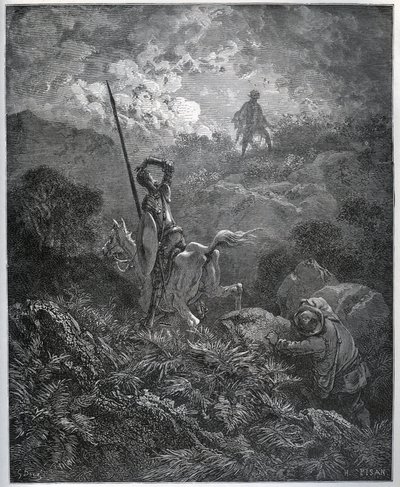 A Deguenille-de-la-Malaise-Mine első megjelenése – Miguel Cervantes (1547-1616) „Don Quijote de la Mancha” című művéből (Don Quijote) – Gustave Dore rajza alapján készült fametszet alkotó: Gustave Dore