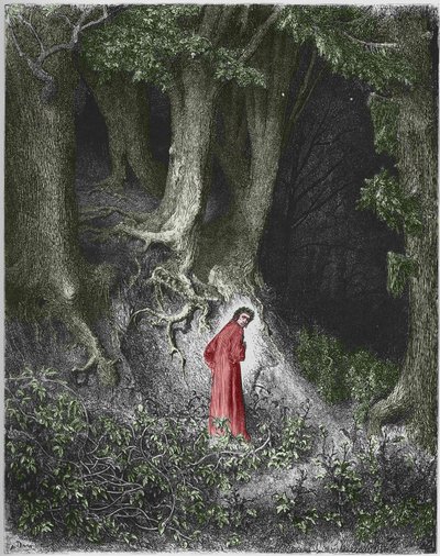 A pokol első dala: Dante költő egy erdőben találja magát. Illusztráció: Gustave Dore alkotó: Gustave Dore