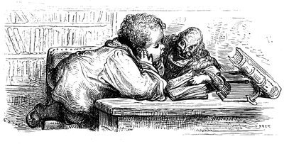 Gant Gargantua nevelése: tanítójával együtt tanul meg olvasni. Gustave Dore illusztrációja Francois Rabelais művéhez. alkotó: Gustave Dore