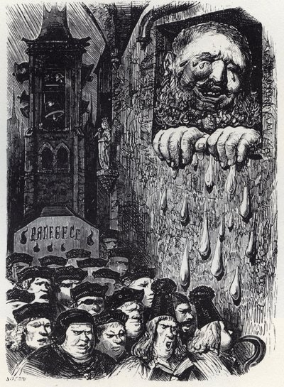 Gargantua gyászolja feleségét - Gargantua gyászolja feleségét - illusztráció a "Gargantua és Pantagruel" című művéből, Francois Rabelais - metszet: Gustave Dore (1832-1883) alkotó: Gustave Dore