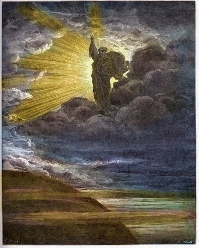 Isten teremti a fényt - A fény teremtése - Ószövetség (Genesis) - Fényteremtés - Gustave Dore (1832-1883) „The Bible Illustree”-be vésve - Metszet a „Dore Bibliából” alkotó: Gustave Dore