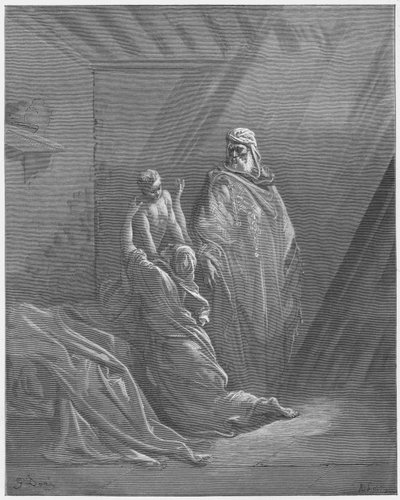 Gustave Dore Biblia: Illés felneveli Sarepta özvegyének fiát alkotó: Gustave Dore