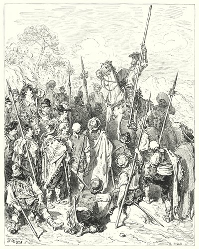 Gustave Dore Don Quijote: "A fegyverek törvényei szerint valóban megsértitek magatokat, ha sértettnek gondoljátok magatokat" (metszet) alkotó: Gustave Dore