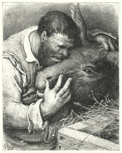 Gustave Dore Don Quijote: „Gyere ide – mondta –, barátom, te hűséges társam és osztozótárs utazásaimban és nyomorúságaimban” (metszet) alkotó: Gustave Dore