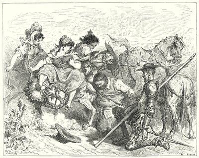 Gustave Dore Don Quijote: "Don Quijote kétkedő és vigasztaló szemekkel nézte azt a lényt, akit Sancho királynőnek és hölgynek nevezett" (metszet) alkotó: Gustave Dore