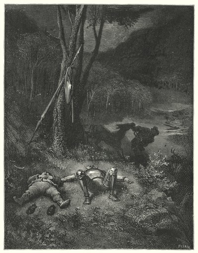 Gustave Dore Don Quijote: "Gines, akitől idegen volt a hála és az emberiesség, elhatározta, hogy Sancho seggével ellovagol" (metszet) alkotó: Gustave Dore