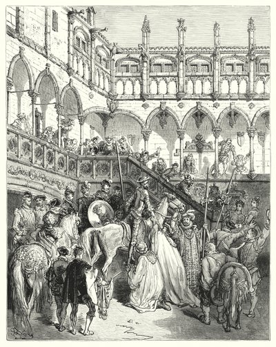 Gustave Dore Don Quijote: „Menj, nagy és hatalmas uram – mondták –, és segítsd le a hercegnőmet” (metszet) alkotó: Gustave Dore