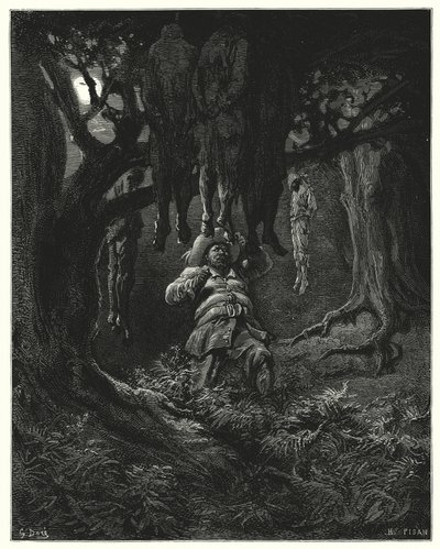 Gustave Dore Don Quijote: "Segítségért kiáltott Don Quijotéhez" (metszet) alkotó: Gustave Dore
