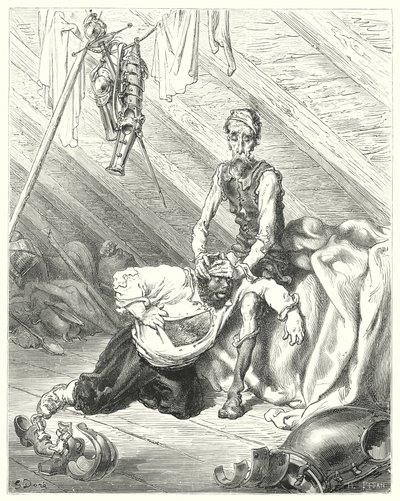 Gustave Dore Don Quijote: "Valóban hitte, hogy eljött az utolsó órája" (metszet) alkotó: Gustave Dore
