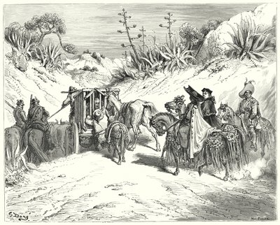 Gustave Dore Don Quijote: "A lelkész nagyon figyelmes volt, és józan embernek hitte" (metszet) alkotó: Gustave Dore
