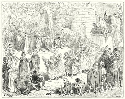 Gustave Dore Don Quijote: "Egy tiszteletreméltó öregember és egy matróna vezette őket" (metszet) alkotó: Gustave Dore