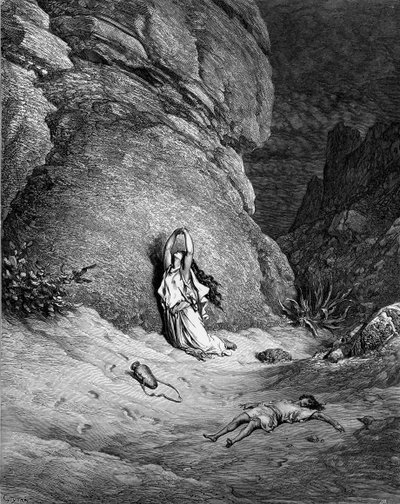 Hágár és Izmael, Doré metszete. - Biblia alkotó: Gustave Dore