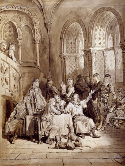 Illusztráció Albert Tennyson (1809-1892) A király idilljei című verssorozatához, Gustave Dore metszete (1832-1883) alkotó: Gustave Dore
