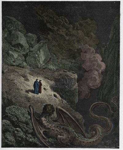 Inferno, 17. ének: Geryon, a megtévesztés szimbóluma, illusztráció Dante Alighieri "Isteni színjátékából", 1885 alkotó: Gustave Dore