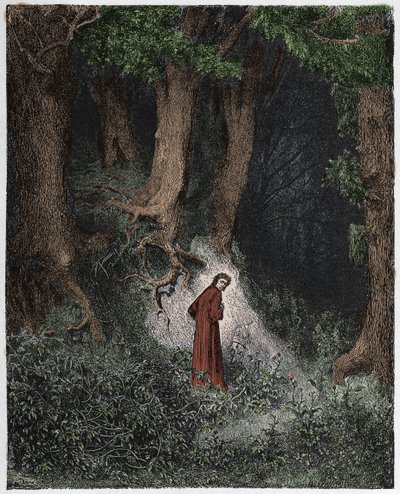 Inferno, 1. ének: Dante a vad erdőben, illusztráció Dante Alighieri "Isteni színjátékából", 1885 alkotó: Gustave Dore