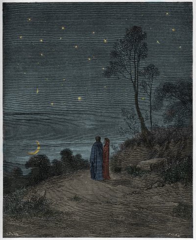 Inferno, 2. ének: Az első éjszaka sötétedő ege, illusztráció Dante Alighieri "Isteni színjátékából", 1885 alkotó: Gustave Dore