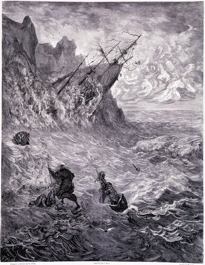 Átkelek a tengereken... X. tábla – Gustave Dore (1832-1883) illusztrációja, a La legende du Jeif vándorlásához, Pierre Dupont, Librairie du Magasin Picturesque kiadás, Párizs 1862 alkotó: Gustave Dore