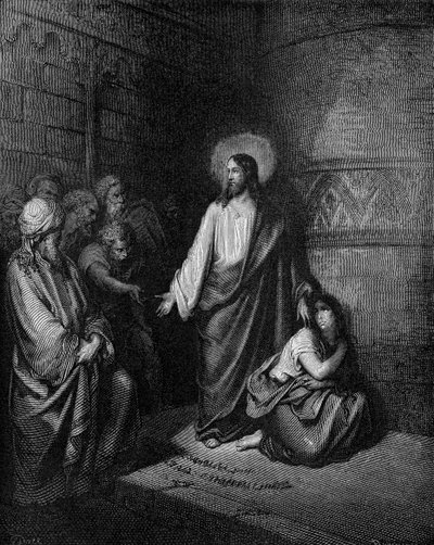 Jézus és a házasságtörésen elfogott asszony alkotó: Gustave Dore