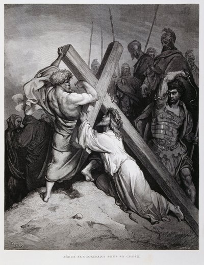 Jézus viszi a keresztet, Illusztráció a Dore Bibliából. alkotó: Gustave Dore