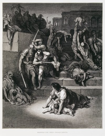 Heródes király elrendeli az ártatlanok lemészárlását, Illusztráció a Dore Bibliából alkotó: Gustave Dore