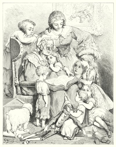 Családi mesék olvasása (metszet) alkotó: Gustave Dore