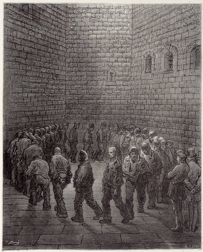 Foglyok sétája a börtönben – Gustave Dore „” Londonban”. alkotó: Gustave Dore