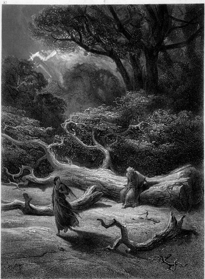 Merlin és Viviane a Broceliande-erdőben (Cycle des chevaliers de la Table Ronde) - Alfred Tennyson „Viviane” című művében, G. Doré illusztrációja alkotó: Gustave Dore