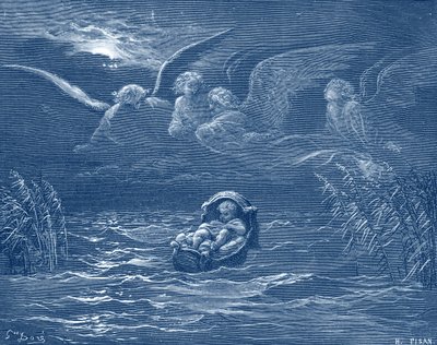 Mózes a Nílus folyón, Doré metszete - Biblia alkotó: Gustave Dore