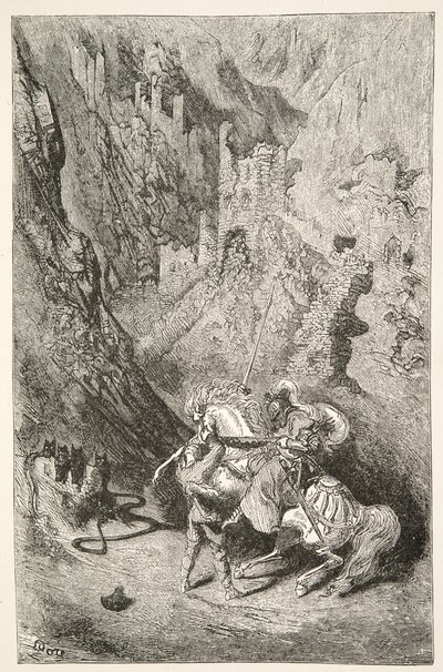Útban a zöld kápolnához Charles Henry Hanson: Arthur király napjainak történetei, pub.1898 alkotó: Gustave Dore