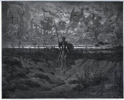 Ezen az úton vadonatúj kalandorunk magában beszélt – Miguel Cervantes „Don Quijote de la Mancha” című művéből alkotó: Gustave Dore