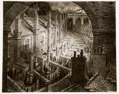 London felett – Vasúton, a „London, egy zarándoklat”-ból, William Blanchard Jerrold (1826-94) írója, Pannemaker metszet, pub. 1872 alkotó: Gustave Dore