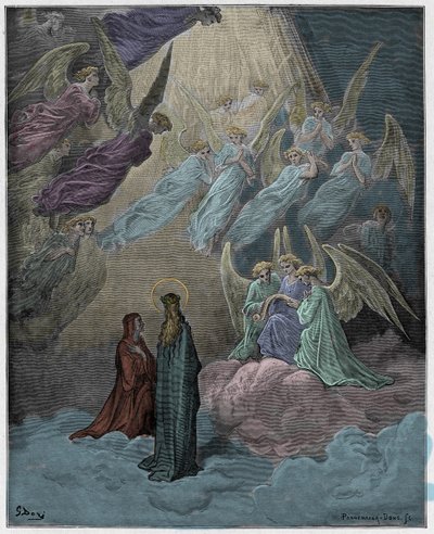 Paradiso, 21. ének: A világító lelkek énekelnek, illusztráció Dante Alighieri "Isteni színjátékából", 1885 alkotó: Gustave Dore