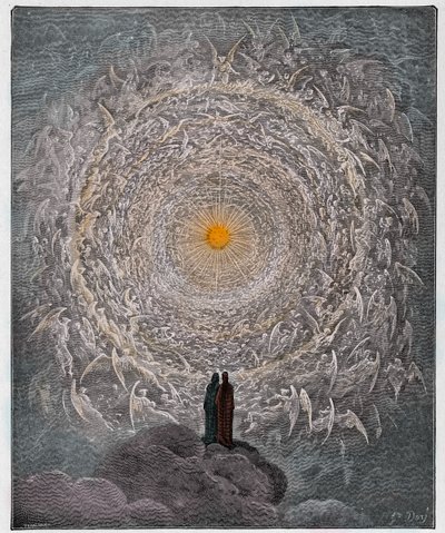 Paradiso, 31. ének: A szentek tömege rózsát formál az empirean alkotó: Gustave Dore