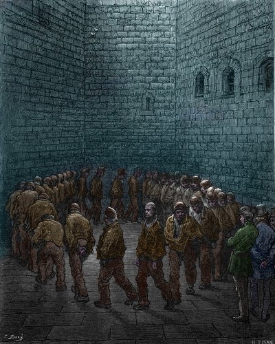 A londoni Westgate börtön udvarán köröző foglyok, Gustave Dore alkotó: Gustave Dore