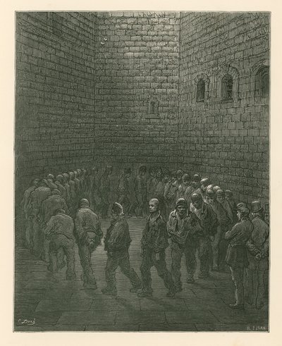 Foglyok a Newgate börtön gyakorlóudvarán alkotó: Gustave Dore