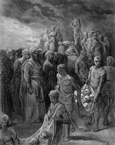 Richard megtorlást alkalmazva kivégeztette a foglyokat – Gustave Doré metszetét alkotó: Gustave Dore