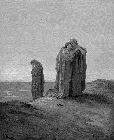 Ruth átöleli anyósát, Naomit, és megígéri, hogy vele marad, most már gyászoltak, 1866 alkotó: Gustave Dore