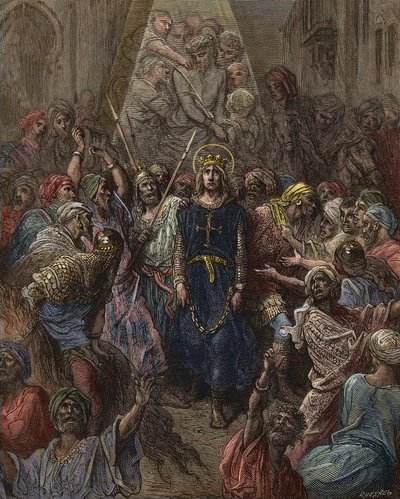 Szent Lajos fogságba esett Mansourában, a 7. keresztes hadjárat során 1250-ben - IX. Lajos király (1214-70) egyiptomi fogoly - Gustave Dore metszete - Joseph-Francois Michaud A keresztes hadjáratok történetéből alkotó: Gustave Dore