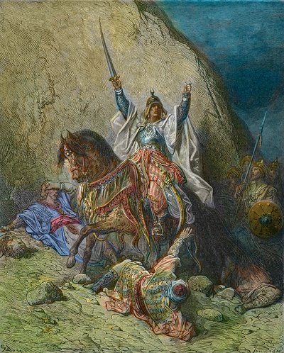 Csodálatos Szaladin - Szaladin király (1138-1193) (Salah al Din Yusuf al-Ayyubi (al Ayyubi) a muszlim erők parancsnoka a keresztes hadjáratok ellen - Gustave Dore 19. századi színes metszete - Joseph-Francois Michaud keresztes hadjáratai történetéből alkotó: Gustave Dore