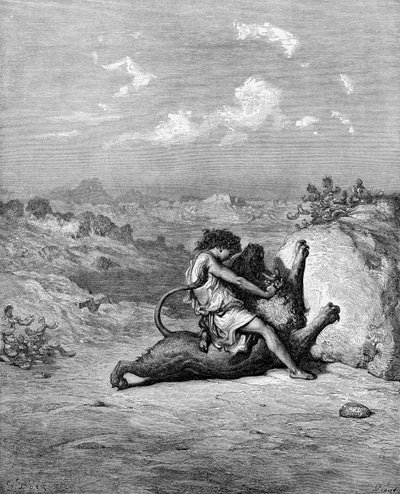 Sámson megöli az oroszlánt alkotó: Gustave Dore