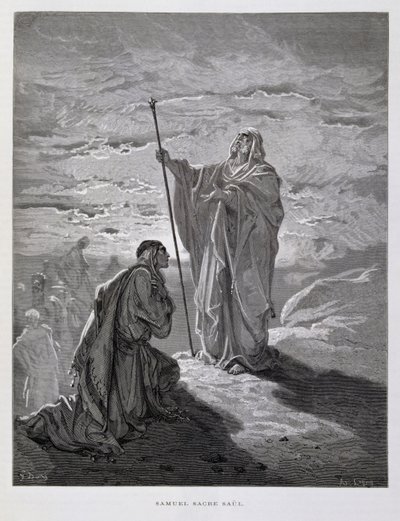 Sámuel felkeni Sault Izrael első királyává, Illusztráció a Dore Bibliából alkotó: Gustave Dore