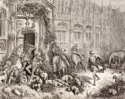 Jelenet Charles Perrault Csipkerózsikájából. Az El Mundo Ilustradoból, Barcelona, 1880 körül. alkotó: Gustave Dore