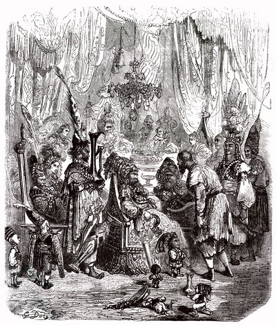 Szindbád a tengerész (Szindbád) - mese az ezeregy (1001) éjszakáról - Gustave Dore illusztrációja - Maxwell kiadás 1865 - Prológus: egy szegény hordár (Hinbad) megjelenik Szindbád előtt, aki megöregedett és meggazdagodott. Ez utóbbi elmeséli kalandját alkotó: Gustave Dore