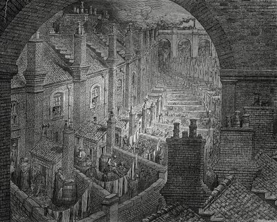 London nyomornegyedei, Gustave Dore metszete (1832-1883) alkotó: Gustave Dore