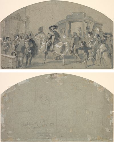 Utcai jelenet (recto); Vázlatok (fordítva) alkotó: Gustave Dore