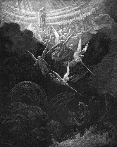Mihály arkangyal és angyalai harcban a sárkánnyal, 1865-1866 alkotó: Gustave Dore