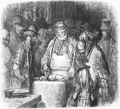"The Butcher - Newport Market Alley", 1872. alkotó: Gustave Dore