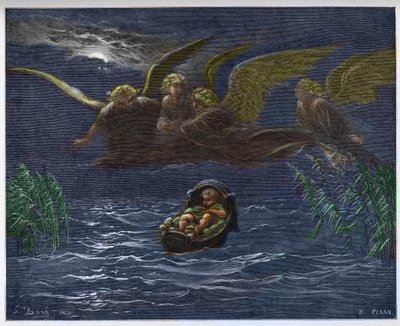 A gyermek Mózes a Níluson, az őrangyaloktól körülvéve - alkotó: Gustave Dore