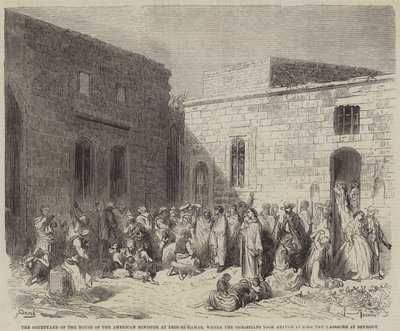 Az amerikai miniszter házának udvara Deir-el-Qamarban, ahová a keresztények vitték? alkotó: Gustave Dore