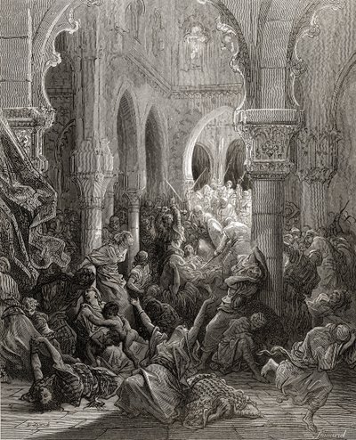 A keresztesek lemészárolják Caesarea lakóit, illusztráció a „Bibliotheque des Croisades” című könyvéből, J-F. Michaud, 1877 alkotó: Gustave Dore